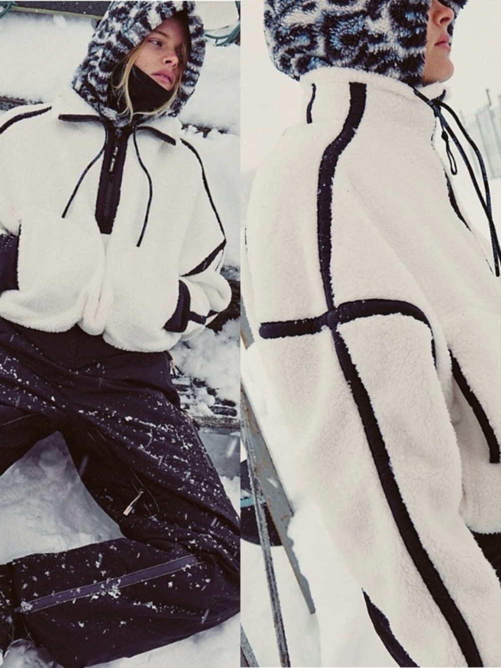 Free People Movement NEW Mountain High Half Zip Fleece White Combo